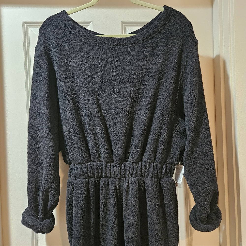 Free People Keepin It Real Jumpsuit Long Sleeve Scoop Neck Button Back Black NWT - Picture 14 of 16